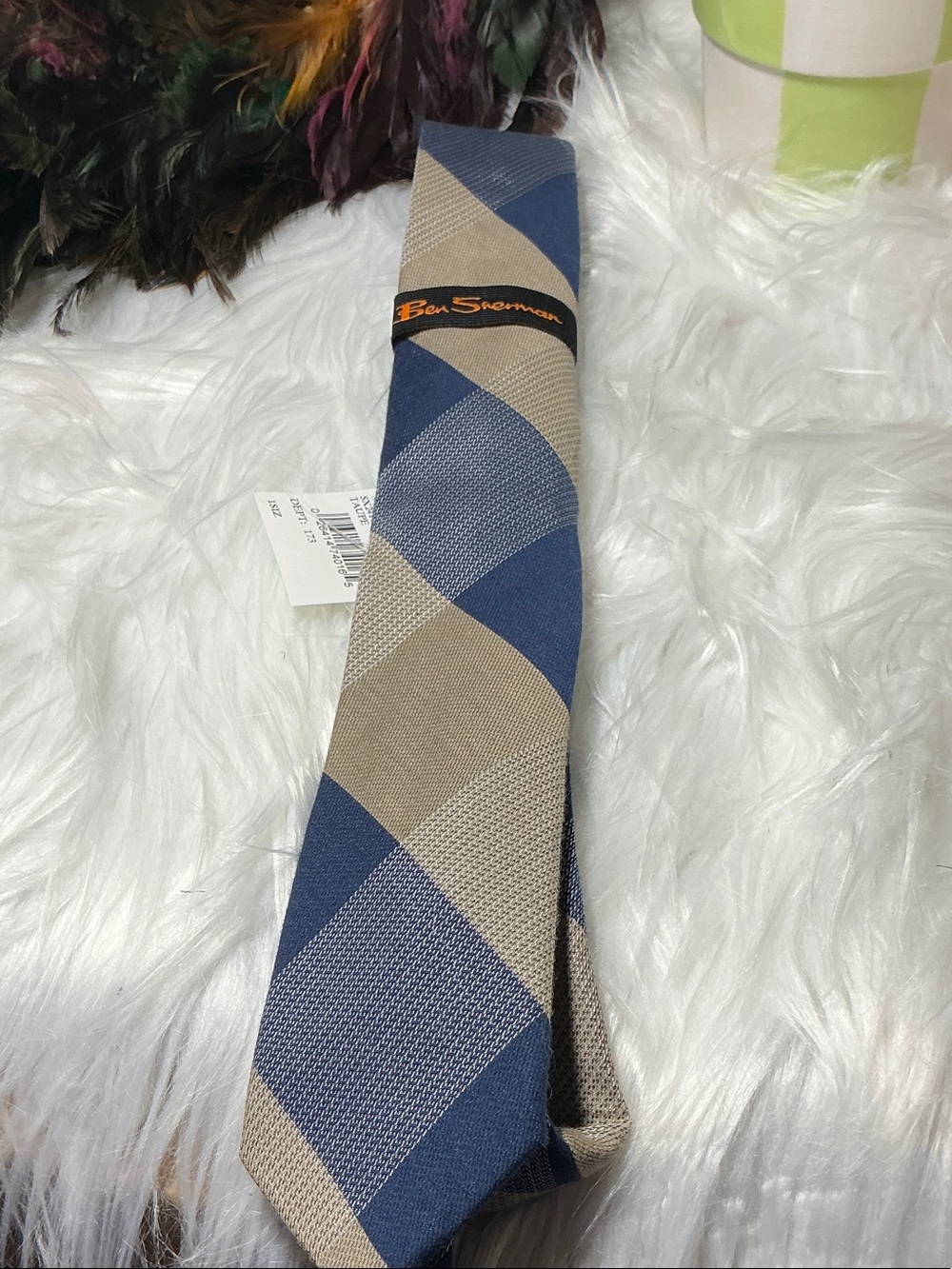 Ben Sherman Navy Blue and Tan Checked Tie